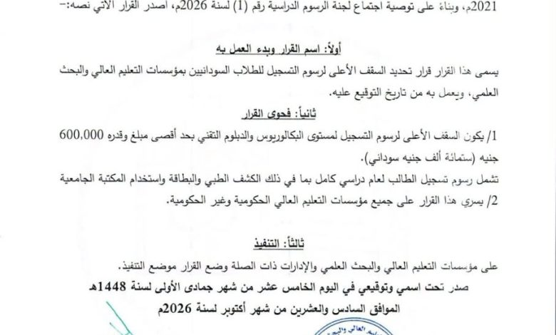 تحديد رسوم تسجيل الجامعات عند 600 ألف جنيه